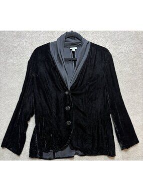 J Jill Top Women's Blouse LP Petite Black Velvet Button Up V-Neck Long Sleeve